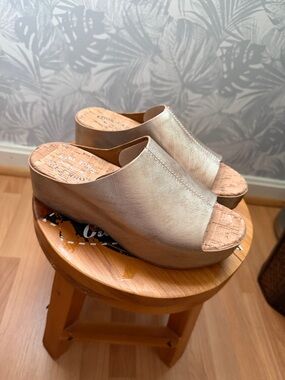 Kork-Ease The Original since 1953 Women's Metallic Gold Wedge Slide Sandals